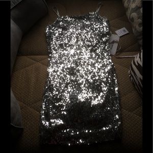 Silver Sequined Spaghetti Strapped Dress NWT